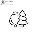 Deciduous and coniferous tree. Forest. icon thin line, linear, outline. Simple sign