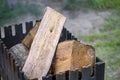 Deciduous tree logs in a fireplace