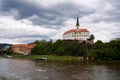 View of the Decin castle in the Czech Republic with the Elbe river Royalty Free Stock Photo
