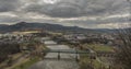 Decin town and river Labe in winter day