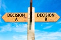 Decision A and Decision B messages, Right choice conceptual image Royalty Free Stock Photo