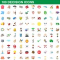 100 decision icons set, cartoon style
