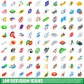 100 decision icons set, isometric 3d style