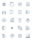 Decision-making body linear icons set. Board, Committee, Council, Panel, Assembly, Tribunal, Caucus line vector and