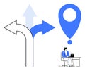Decision-Making Concept with Arrows and Location Marker, Highlighting Direction and Focus Royalty Free Stock Photo