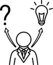 Decision making icon with question mark and idea bulb Royalty Free Stock Photo