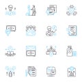 Decision-making linear icons set. Analysis, Evaluation, Judgment, Choice, Selection, Consideration, Deliberation line