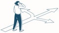 Decision Making Path: Person Navigating Multiple Directions, vector design Generative AI Royalty Free Stock Photo