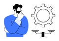 Decision Making, Problem Solving, and Process Optimization Concept with Thinking Person and Gear Symbol Royalty Free Stock Photo