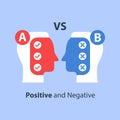 Decision making, pros and cons, versus concept, opinion poll sociology, argumentation dialog, two sides Royalty Free Stock Photo