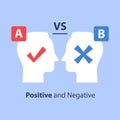 Decision making, pros and cons, versus concept, opinion poll sociology, argumentation dialog, two sides Royalty Free Stock Photo