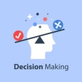 Decision making, pros and cons, versus concept, opinion poll sociology, argumentation dialog, two sides Royalty Free Stock Photo