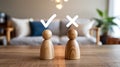 Decision Making: Right Versus Wrong Choice Wooden Figures Royalty Free Stock Photo