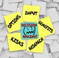 Decision Making Sticky Notes Input Options Risks Benefits Research