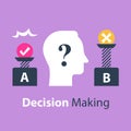 Decision making, pros and cons, versus concept, opinion poll sociology, argumentation dialog, two sides Royalty Free Stock Photo