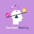 Decision making, pros and cons, versus concept, opinion poll sociology, argumentation dialog, two sides