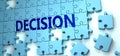 Decision puzzle - complexity, difficulty, problems and challenges of a complicated concept idea pictured as a jigsaw puzzle tiles Royalty Free Stock Photo