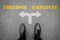 Decision to make at the cross road - freedom or employee Royalty Free Stock Photo