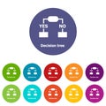 Decision tree icons set vector color