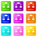 Decision tree icons set 9 color collection