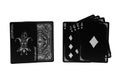 deck of black playing cards with royal flush sequence on white background Royalty Free Stock Photo