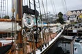 The deck of the Bluenose II in Lunenburg Nova Scotia, the famous schooner that is pictured on the Canadian ten-cent coin Royalty Free Stock Photo