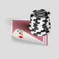 Deck of cards aces poker chips. Royalty Free Stock Photo