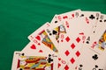 deck of cards on green background casino luck fortune games Royalty Free Stock Photo