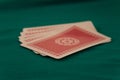 Deck of cards on green background poker casino games fortune luck Royalty Free Stock Photo