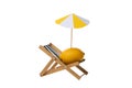 Deck chair with lemon with beach umbrella isolated on white background Royalty Free Stock Photo