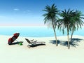 Deck chair on a tropical beach. Royalty Free Stock Photo