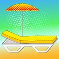 Deck chair under an umbrella on sandy beach. Comic book style imitation. Vintage retro style. Conceptual object Royalty Free Stock Photo