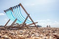 Deck Chairs on the beach at the seaside summer vacation Royalty Free Stock Photo