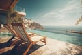 Deck chairs pool. Generate Ai Royalty Free Stock Photo