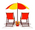 Beach umbrella and deck chairs Royalty Free Stock Photo