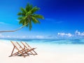 Deck Chairs Tropical Beach Summer Relax Vacation Concept Royalty Free Stock Photo