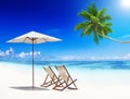 Deck Chairs Tropical Beach Summer Relax Vacation Concept Royalty Free Stock Photo