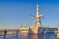 Deck of a cruise liner on the background of the morning rising sun Royalty Free Stock Photo