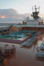 Deck of cruise liner and dawn in tropics, Caribbean Sea Royalty Free Stock Photo