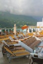 Deck of cruise liner and tropical coast