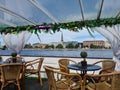 On the deck of the excursion river boat Vecriga in the Latvian capital Riga in the summer of 2021 Royalty Free Stock Photo