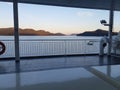 Deck of a ferry ship with view of islands