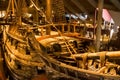 Deck and holes for cannons of the Vasa ship in its museum in Stockholm Royalty Free Stock Photo