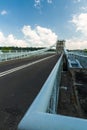 Deck of the Menai Suspension Bridge over between Anglesey and ma Royalty Free Stock Photo