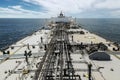 Deck of a new oil tanker in the sea.