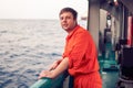 Deck Officer on deck of offshore vessel or ship Royalty Free Stock Photo