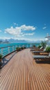 Deck panorama, Cruise ship view, clipart-style nautical scene brought to illustration