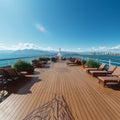 Deck panorama, Cruise ship view, clipart-style nautical scene brought to illustration Royalty Free Stock Photo