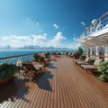 Deck panorama, Cruise ship view, clipart-style nautical scene brought to illustration