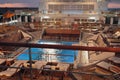 Deck with pool on cruise liner at sunset Royalty Free Stock Photo